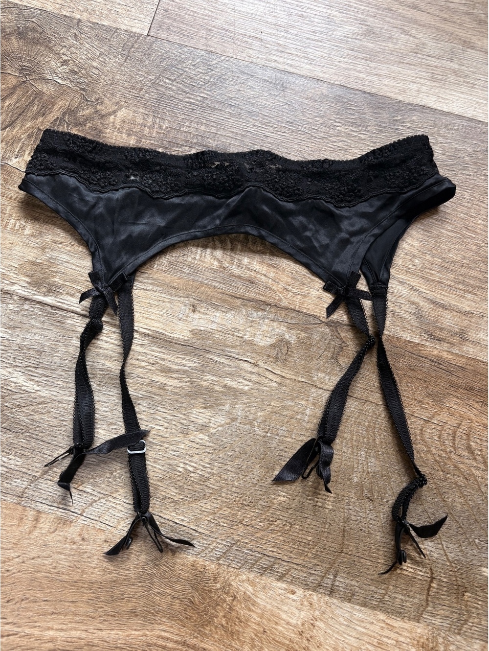 Vintage Victoria's Secret Black Satin Lace Garter Belt Size Small